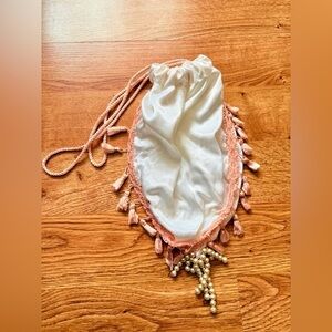 Vintage Silk Mini Bag with Tassels & Pearls